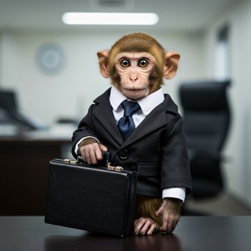 Adorable Monkey in Business Suit A Hilarious Image for Corporate Humor and Stock Photos