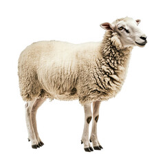 Fototapeta premium Single fluffy sheep standing isolated on pet wool farm cute lamb icon farm on transparent background