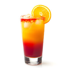Tequila sunrise cocktail on white background, layered effect 