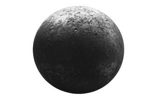 Monochrome sphere showing detailed surface craters and texture, against complete blackness. on a transparent background, PNG image, PNG file.