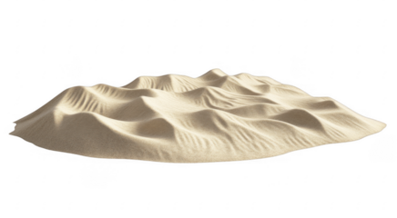 Wavy desert sand dune formation, golden sandy terrain, sunlight and shadow create depth and texture, isolated on a transparent background, PNG image, PNG file.