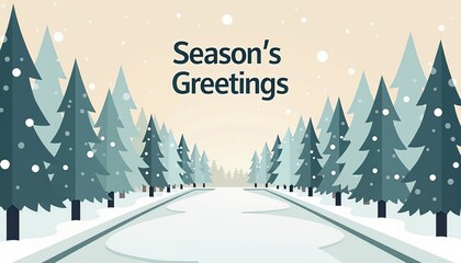 Fototapeta premium Cartoonish Seasons Greetings card design in muted colors representing winter holidays