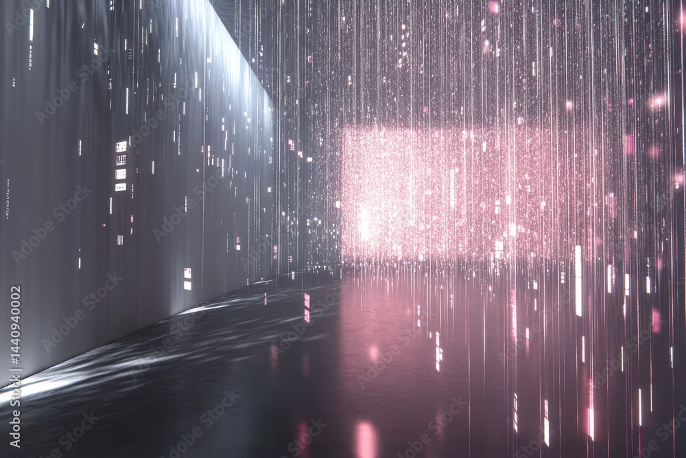 Aufkleber light shapes dance over data processing in a modern space, light shapes moving over data processing
