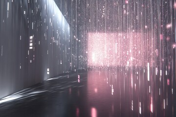 Light shapes dance over data processing in a modern space, light shapes moving over data processing