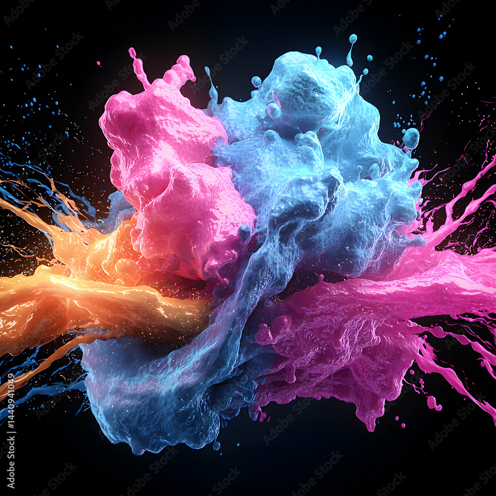 Poster abstract explosion of vibrant paint splashes. perfect for artistic backgrounds or graphic design pro