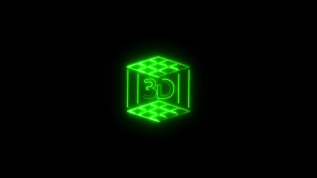 a glowing neon 3d modelling icon animation HD video on black background