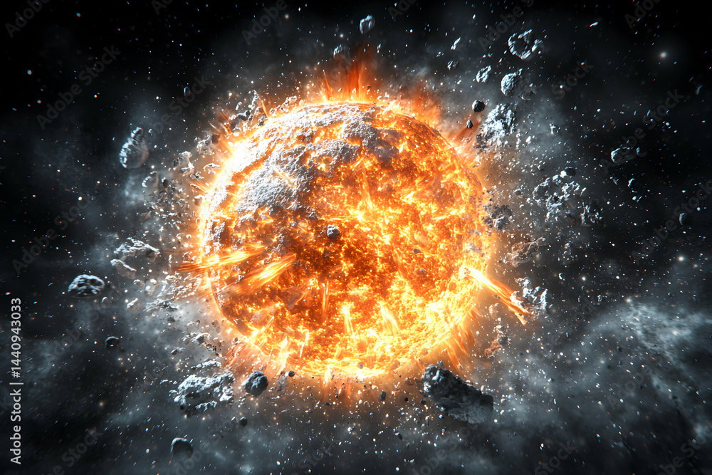 Aufkleber a cosmic explosion scene with a burning star. the image is visually dynamic and ideal for sci-fi pro