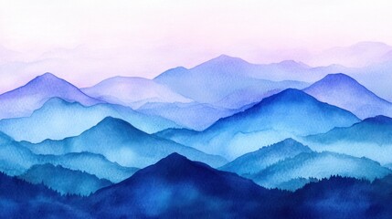 Obraz premium Gentle, hazy mountain range depicted in shades of blue and purple.