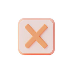 Fototapeta premium Peach colored 3d cross icon in square button design element ui ux no art on transparent background