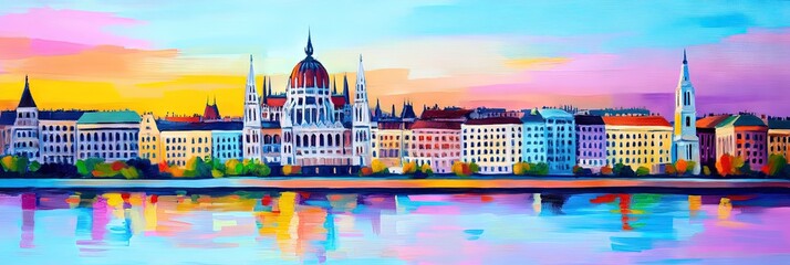 Fototapeta premium oil painting budapest hungary downtown skyline