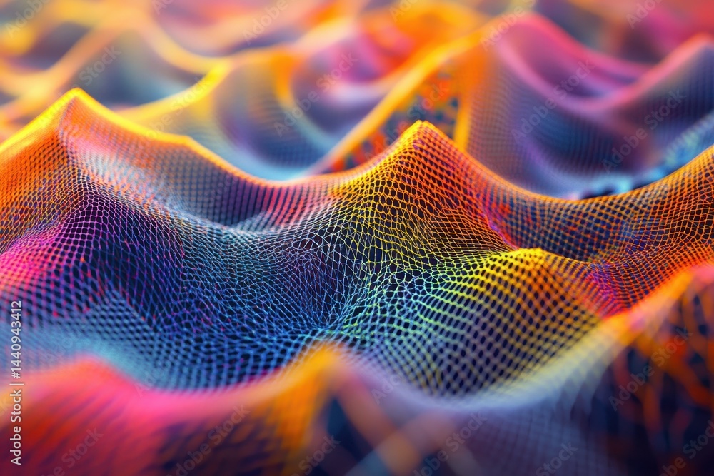 Leinwandbilder Exploration of an abstract triangular mesh surface with vibrant colors and seamless design, 4K abstract triangular mesh surface Seamless