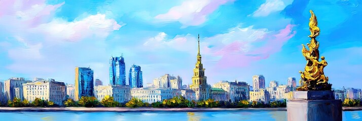 Fototapeta premium oil painting kyiv ukraine republic downtown skyline