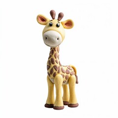 Shy giraffe made of modeling clay, isolated on white background