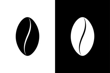 Modern Coffee Bean Vector Icons Silhouettes in Black & White.