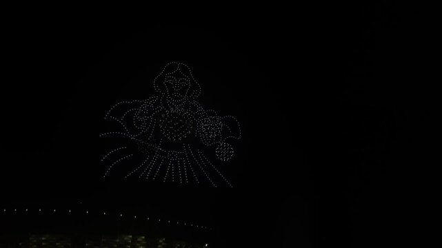 Warsaw, drone show, astronomer Nicolaus Copernicus, spectacle. Show on the occasion of the millennium of the coronation of Boleslaw Chrobry