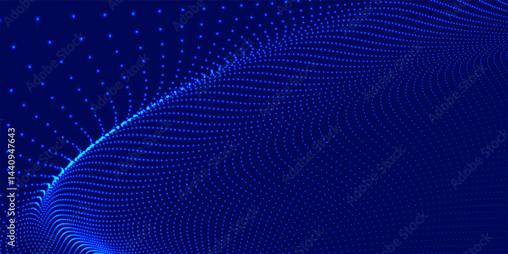 Poster futuristic dot wave. abstract digital particle wave. technology background. colored musical wave. da