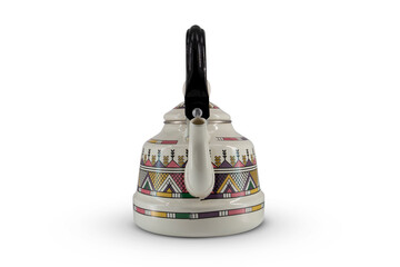 Vintage metal old kettle with patterns isolated on white background