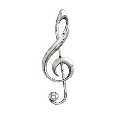 Silver treble clef design is isolated on a clean white background space.