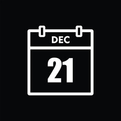 calender icon, 21 december icon with black background