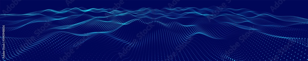 Poster futuristic dot wave. abstract digital particle wave. technology background. colored musical wave. da