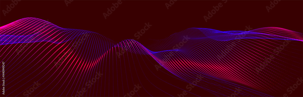 Poster futuristic dot wave. abstract digital particle wave. technology background. colored musical wave. da