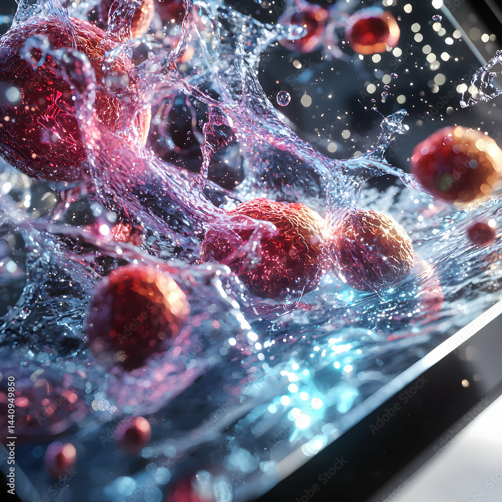 Aufkleber microscopic view of cells within a fluidic environment. ideal for medical educational resources and 