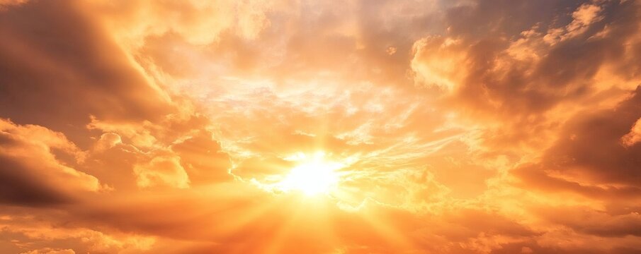 Dramatic sunset sky filled with clouds.