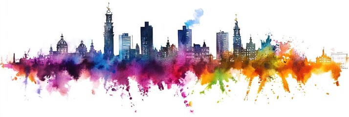 watercolor amsterdam downtown skyline 