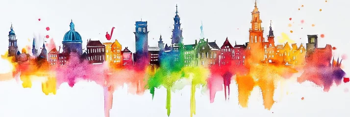 watercolor amsterdam downtown skyline 