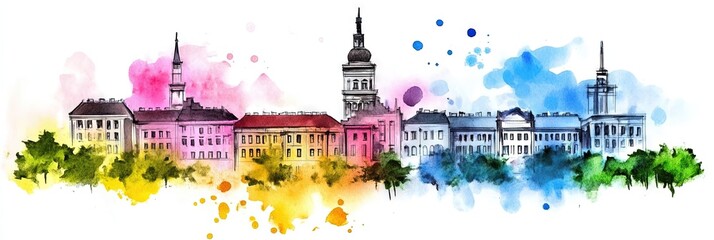 watercolor belgrade serbia downtown skyline 