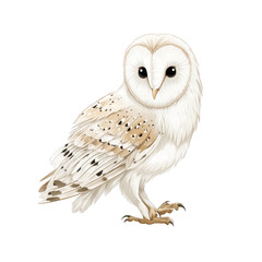 Fototapeta premium A detailed digital painting depicts a light colored barn owl standing alert.