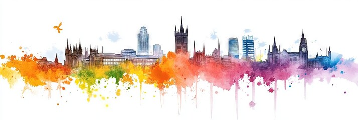 Fototapeta premium watercolor manchester england downtown skyline 