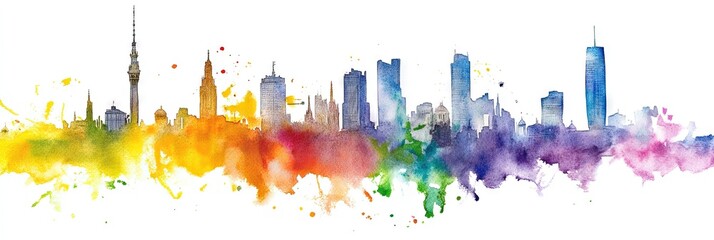 Fototapeta premium watercolor milan italy downtown skyline 