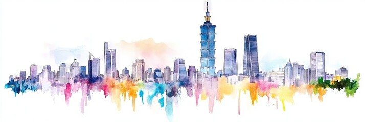 Obraz premium watercolor new taipei city taiwan downtown skyline 