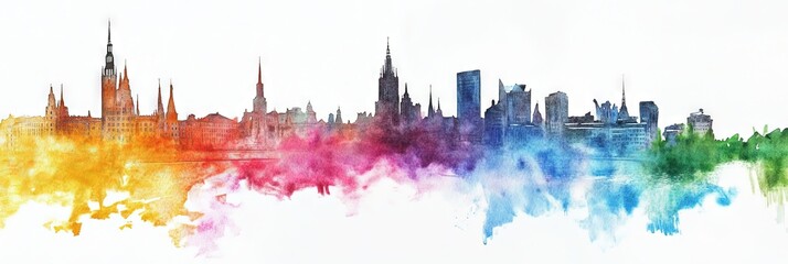 Fototapeta premium watercolor oslo norway downtown skyline 