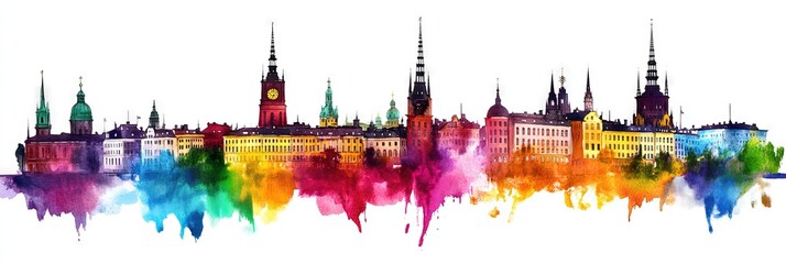 watercolor stockholm sweden downtown skyline 