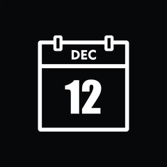 calender icon, 12 december icon with black background