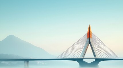 Obraz premium Modern cable-stayed bridge over water, serene sunrise