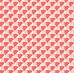 seamless pattern with red hearts, repeating pattern of red and white striped triangles arranged in a grid, peppermint stripes