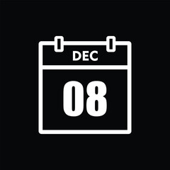 calender icon, 08 december icon with black background