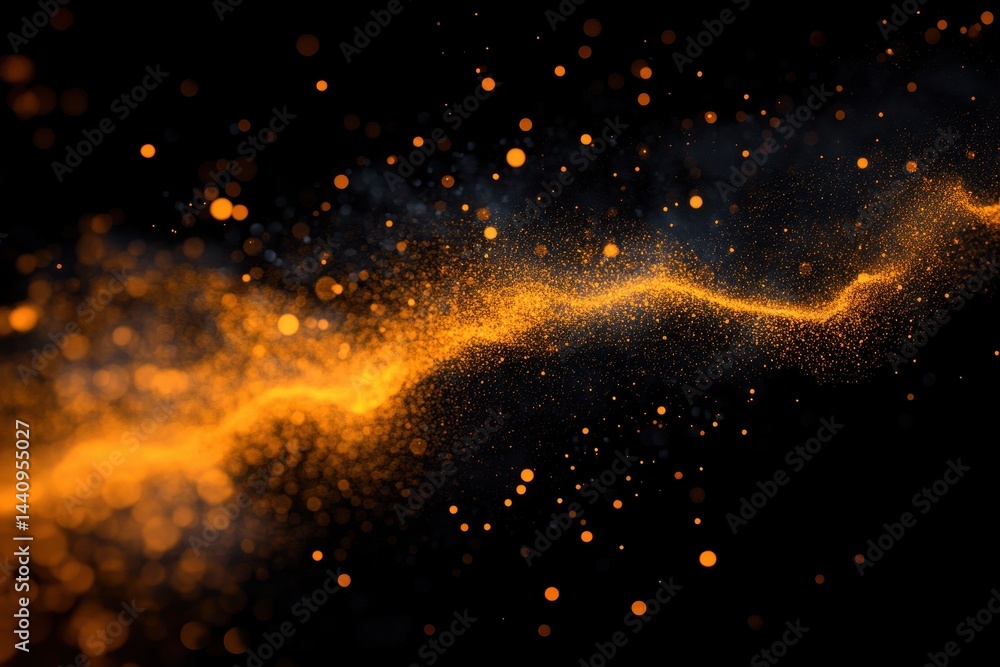 Aufkleber bright particles create a wave of sound and music in motion on a dark background, wave of bright par