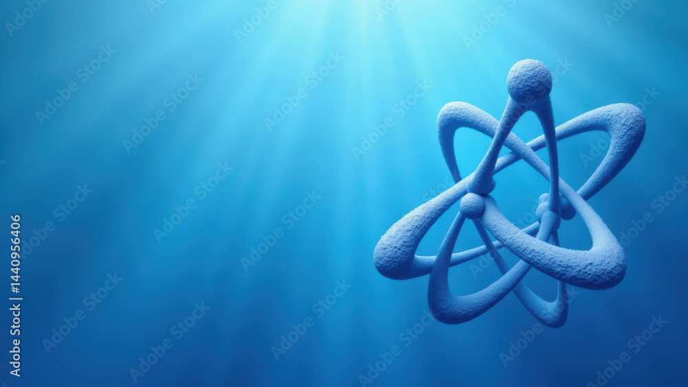 Aufkleber a close-up view of atomic structures with a background that resembles a blue liquid or sea environme