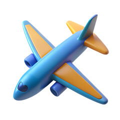 Naklejka premium Blue and yellow airplane high quality 3d rendering icon ready for travel land transportation isolated background