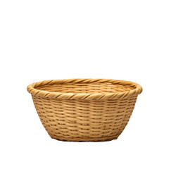 Woven wicker basket, empty container isolated on transparent background