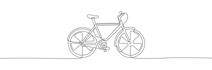 Single continuous line drawing of a bicycle in minimalist style, perfect for modern design, posters, and creative artwork. Editable stroke. Vector illustration
