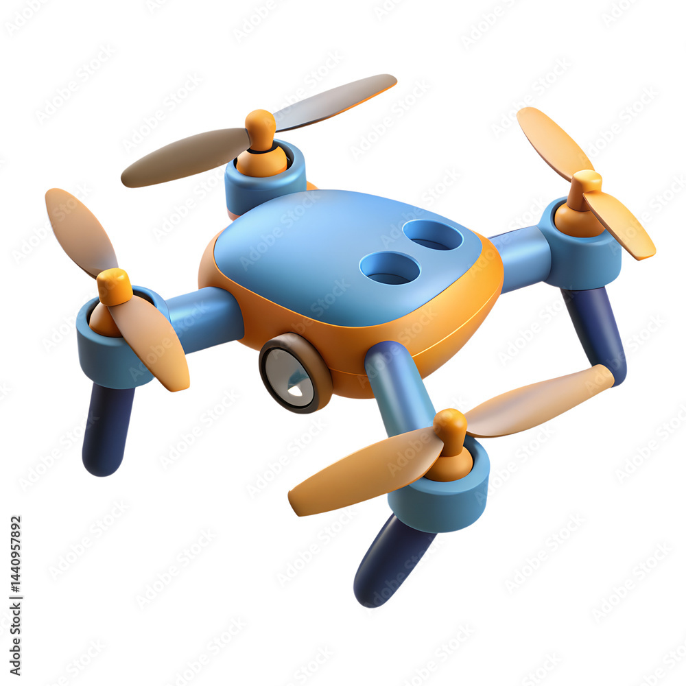 Poster high quality 3d rendering icon of a toy drone for land transportation isolated background showcasing