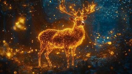Luminous Stag in Enchanted Forest at Night