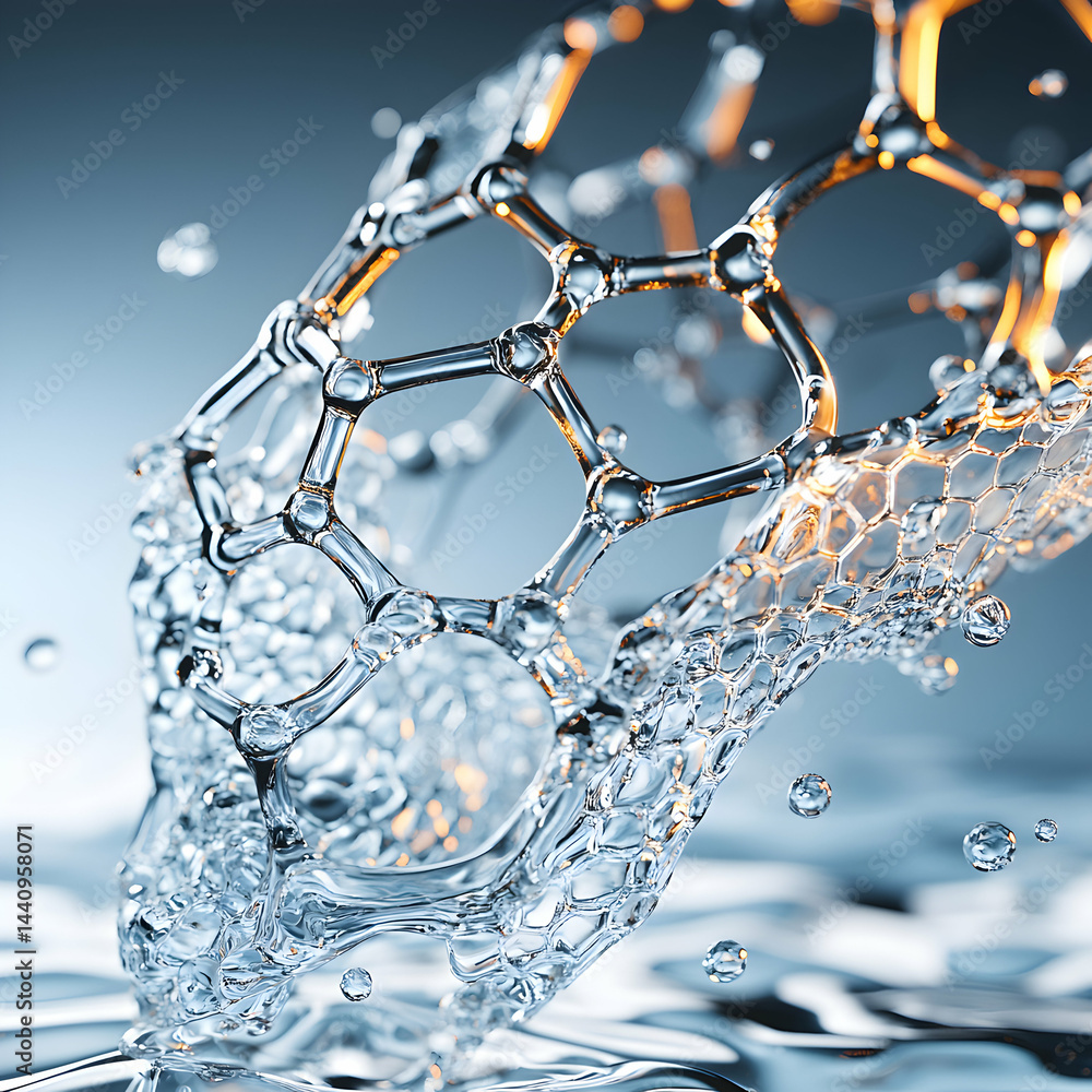 Poster a visual representation of nanotechnology. shows a tubular structure with water around it. suggests 
