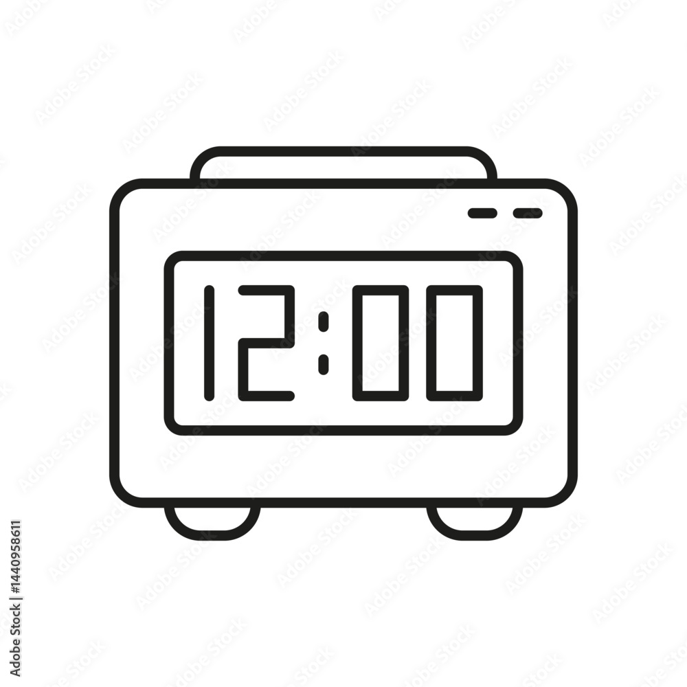 Poster digital alarm clock line icon. time management and wake-up reminder outline symbol. morning routine 