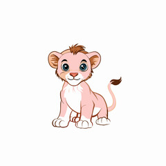 Obraz premium Cute cartoon lion cub smiling happily on a plain background 